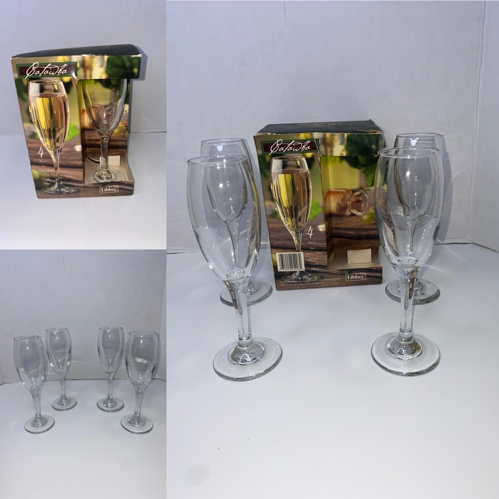 Vintage Libbey Champagne Glass Flutes Set 4 Pieces